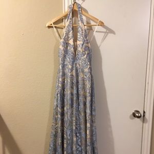 Light Blue and Nude Embroidered Halter-top Dress